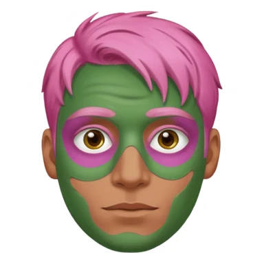 pink haired man with full full face green clay mask sticker