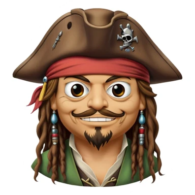 Pepe the frog, transformed into the iconic character Jack Sparrow from Pirates of the Caribbean with goatee and iconic smirk sticker