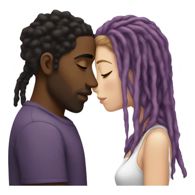 Black man with dreads kissing white girl with brown and purple hair sticker