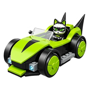 Hot rod Lego Cat Woman’s sporty futuristic pursuit mobile two seater car  sticker