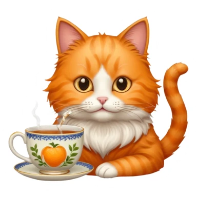 cat with tea with tea sticker