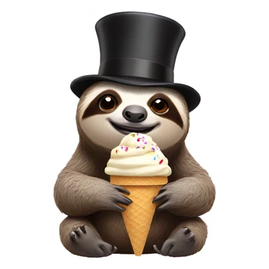 sloth wearing a top hat and eating ice cream  sticker