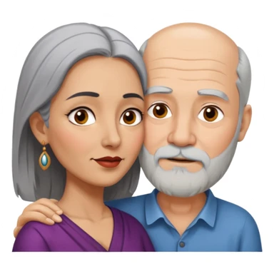 I want an old man with balding and grey beard grey hairs and a woman in her 40s with black hair parted in indian woman stylein a passionate embrace sticker