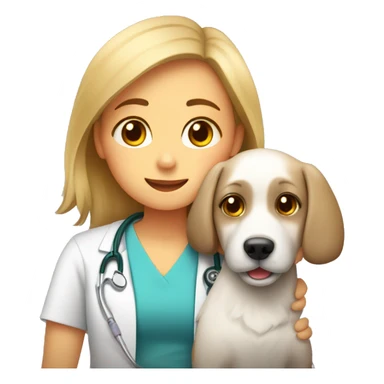 Dog cuddles veterinarian girl sticker