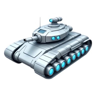 Clash of Clans aesthetic: Cinematic Playful Space Tank Emoji, rendered in a 3D vector-style similar to standard emojis with minimal shading and bold, simplified shapes. A robust, isometric armored vehicle with sleek futuristic plating and energy cannons, softly glowing with a high-tech cosmic combat charm. Simplified yet unmistakably iconic, highly detailed and consistent, glowing with a soft radiant shine and high gloss. Stylized with a touch of intergalactic warfare and a soft glowing outline, capturing the essence of a futuristic battle machine with a friendly, playful spirit! sticker