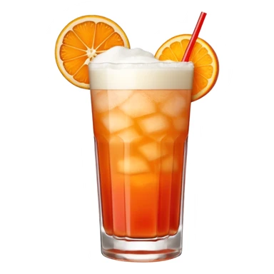 A tall glass filled with a frothy orange-red Garibaldi cocktail, topped with an orange wedge. sticker