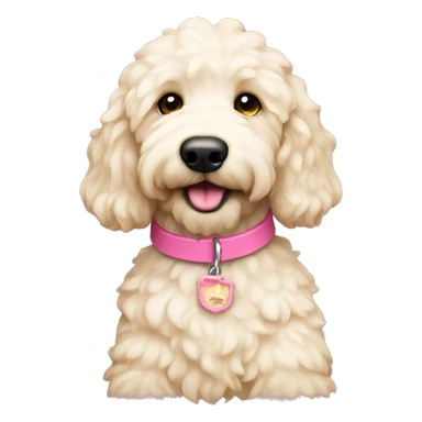 White cream mini golden doodle with pink collar sticker