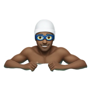 man swimming in a pool with a swimming cap and goggles sticker