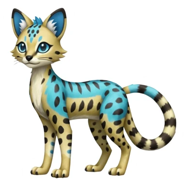 Colorful Meloetta-Sergal-Serval-Civet-Genet-Pokémon-Digimon-Fakémon-fusion-hybrid-creature with Cyan stripes and blue leopard-spot-markings  sticker