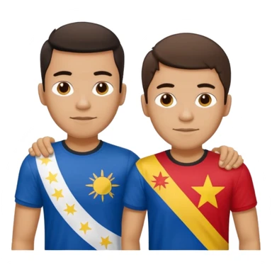 2 male Best buds , one in showing Philipines flag tshirt, one is Spain sticker