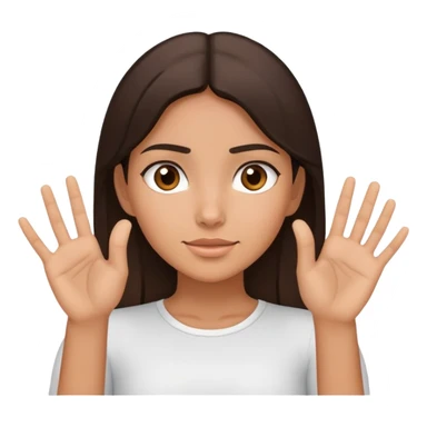 using whole hands to point at someone with hands vertically next to head of hispanic brunette girl sticker