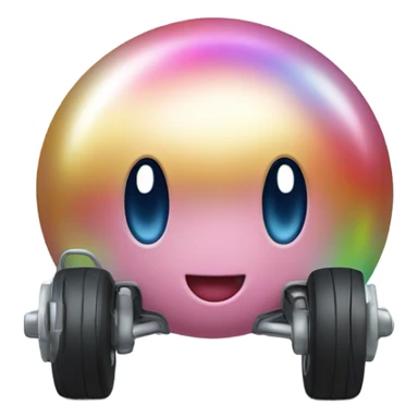 Metal cute Kirby ball driving on 4 car wheels sticker