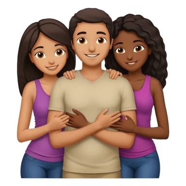 middle Eastern man with two African girlfriends he is 5 inches taller than them. They are rubbing his chest and holding each other breasts and he has his arms wrapped around them around their waist on their butts. sticker