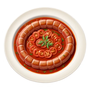 emoji of Rougail saucisse meal. Typical Reunion island meal consisted of Sliced sausage in tomato sauce (strong red color) with thym  sticker
