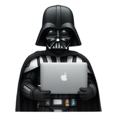 Dark vader holding a beer and a macbook sticker