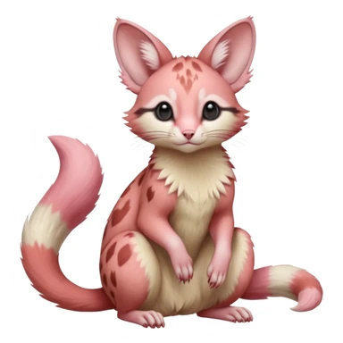 Pastel Pink, red-pointed, soft realistic romantic vintage antique divine beautiful elegant pretty precious cute young youthful  Fakémon-Pokémon-opossum-feline-mouse-serval-caracal-chinchilla-Minccino-Cinccino-Meowstic-rodent-hybrid-creature with a big fluffy bushy tail (full body) sticker
