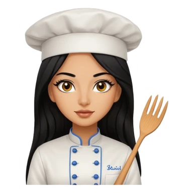 Create a persian girl, black hair, Middle Eastern with lashes  chef🧑‍🍳 emoji, barbie vibes tan skin black long hair with long lashes BADDIE VIBES long black hair and tanned skin  sticker