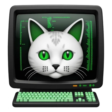 mac os icon code computer retro terminal, black, green white, cat draw as ASCII code inside the terminal sticker