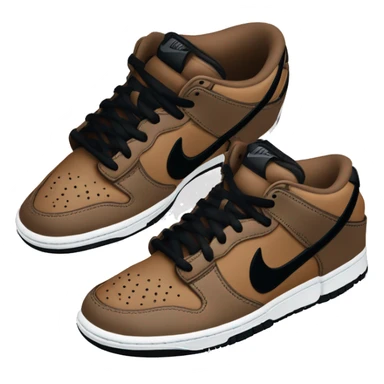 coffee brown nike dunks with black swoosh sticker