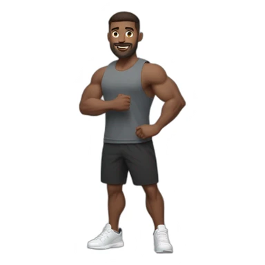 Full height Actively gesturing with hands Pale skinned Fit Man With the biceps and brown hair in dark gray Sleeveless Mike, black oversize sports shorts and white Sneakers sticker