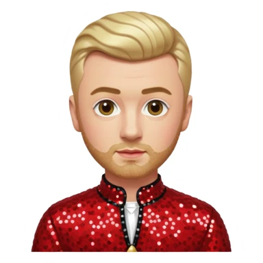 Sam Smith with blonde hair and short beard, red sequin outfit sticker