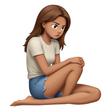 angry woman with brown hair sitting in profile on a floor hugging her knees avoiding conversation  sticker