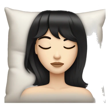 Woman pale skin black hair with bangs sleeping in bed with pillow, white woman sticker