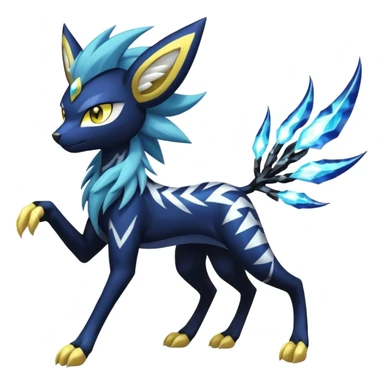 Feral Scaly Striking Slaying Badass Evil Handsome Lightning-patterned Zig-zagged buzzy fuzzy Meloetta-Luxray-Suicune-Solgaleo-Vernid-fusion-hybrid-creature, full body  sticker