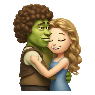 Shrek kissing white girl with curly brown hair sticker