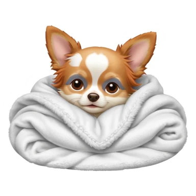 Long haired chihuahua, beige/redhaired, pale head, with white chest and white socks, head without white, sleeping cutely under blanket sticker