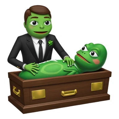 A coffin with "ECHO" written on it, being nailed shut by a Pepe the frog character. sticker