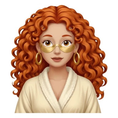 red haired very long curly haired woman with full face clay mask  and big earrings sticker