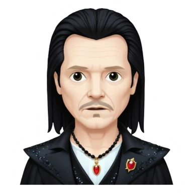 Gary Oldman as Dracula with long black hair, black sequin outfit, shirtless with necklace sticker
