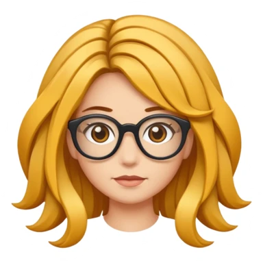 Uma garota de cabelos encaracolados compridos e mechas bem loiras, com pele morena  e óculos sticker