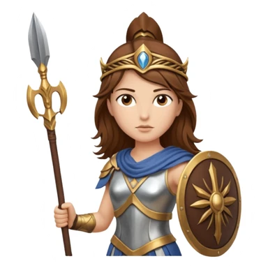 brown haired Athena the Greek goddess of disciplined, strategic warfare, calm, commanding figure leading with intelligence not force. wears light armour carries a spear, symbolising protection precise judgement. strategy, not aggression, embodying clarity, foresight and decisive action. sticker