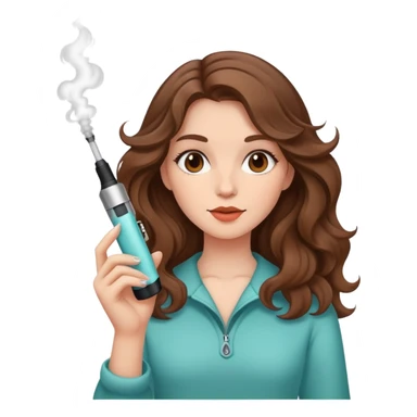 Girl with brown wavy hair holding a vape sticker