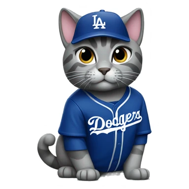 Grey Cat wearing a dodgers uniform  sticker