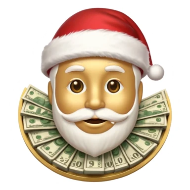 A confident rich emoji face wearing a Santa hat, money stacks, casino vibe, New Year theme, premium 3D emoji style, sharp details, no text, isolated on transparent background sticker