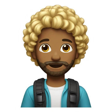 boy blonde with surfer curly hair and brown beard, pronounced jaw sticker
