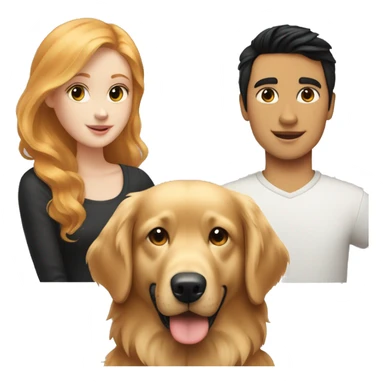 Strawberry blonde girl with a black haired boy and a golden retriever  sticker