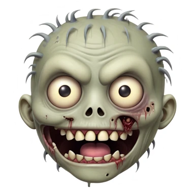 Cinematic Comical Zombie Portrait Emoji, with a grotesquely exaggerated yet playful decaying face in muted ashen tones, head cocked in a dramatically shocked expression with wildly comical, googly eyes and a gaping, silly grin revealing quirky stitches, simplified yet hilariously expressive, highly detailed with a soft eerie glowing outline capturing the absurd humor of a zombie in comic disbelief! sticker