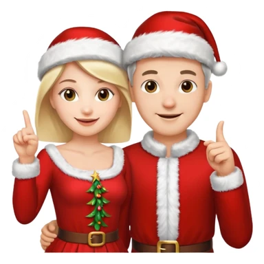 Adult couple wearing Xmas outfit pointing at you sticker