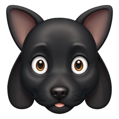 Shadow is a black dog with big upright ears and bright, expressive eyes. He has a sleek, dark coat and a calm but alert look. His face is gentle and intelligent, with a slightly curious expression. Shadow looks loyal, attentive, and a little playful, giving off both a protective and affectionate  sticker