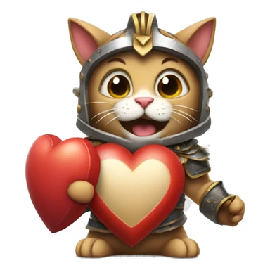 Cat gladiator holding a heart with a laughing face {happy}  sticker