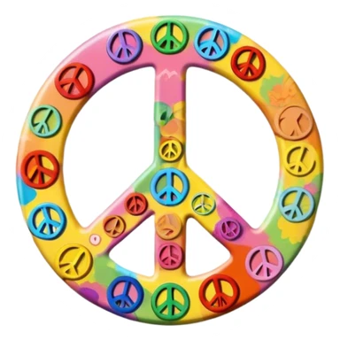 A round hippie colored button with a peace sign in the center sticker