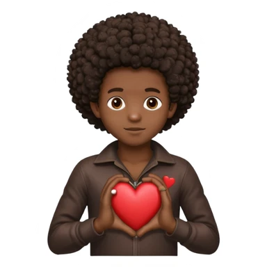 I want a black boy with chocolate skin and a small messy afro holding a heart with the name “Aja” in black close to his chest with his hands over the heart as if to present it to someone he loves. sticker