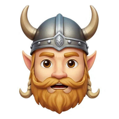 Clash of Clans aesthetic: Cinematic Comical Viking Portrait Emoji, Head tilted dramatically with an exaggerated, fun expression and wide, comically expressive eyes, featuring a rugged yet cartoonish build with a quirky Viking helmet with oversized horns and a playful beard, his face rendered in natural skin tone, Simplified yet hilariously expressive features, highly detailed, glowing with a slightly sassy, vibrant radiance, high shine, dramatic yet playful, stylized with an air of cheeky Nordic mischief, soft glowing outline, capturing the essence of a meme-worthy Viking bringing humor to epic adventures! sticker
