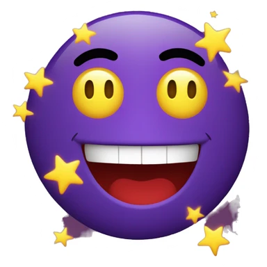Create an emoji with a purple face and a huge bright red smile. In front of the face you should see two blue hands with thumbs up. eyes should be 2 bright yellow stars sticker
