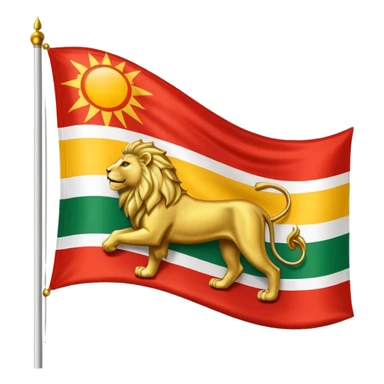 A flag with three horizontal color that upper is Green , middle is White and in down red color, in the White line is a lion and sun that sunrises from back of lion in the middle line  sticker