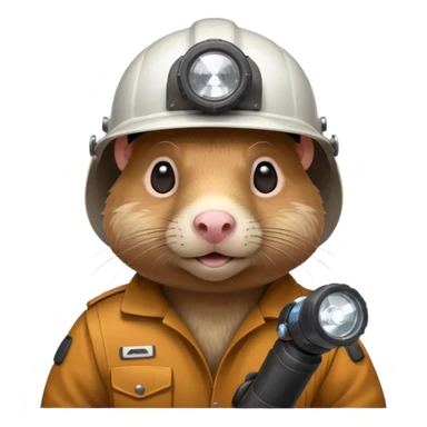 a mole rat with ore drill, white helmet, headlamp sticker